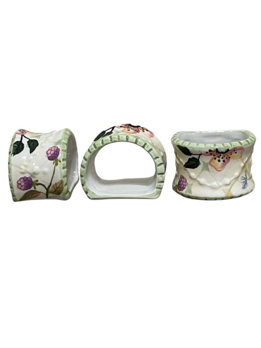 Tracy Porter The Evelyn Collection Hand Painted Floral Napkin Rings Set of 3